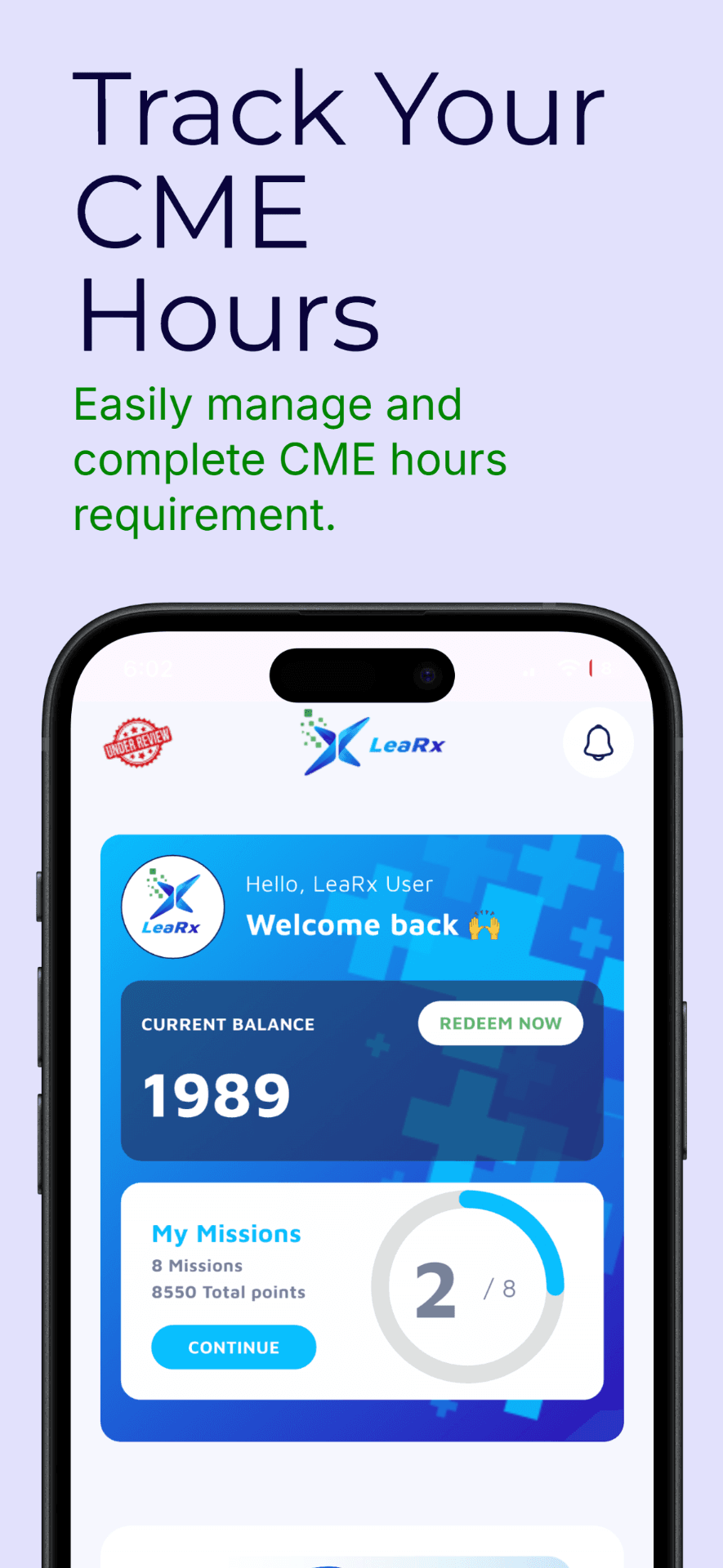 LeaRx App Screenshot - Main Dashboard