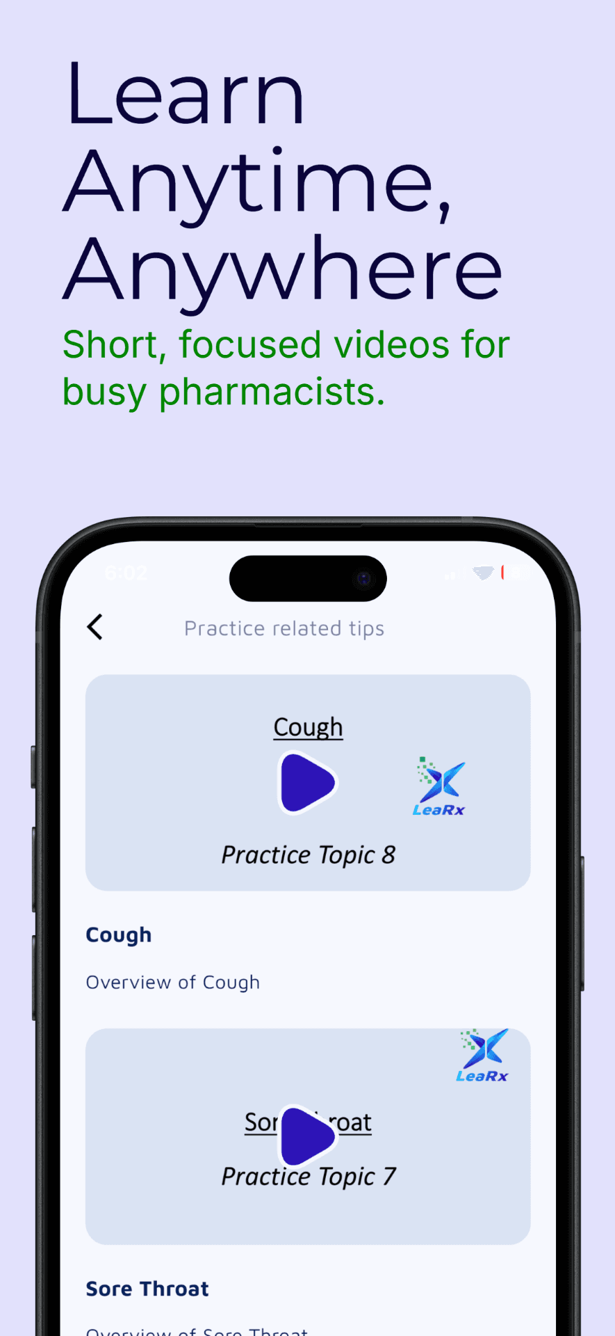 LeaRx App Screenshot - Learning Videos